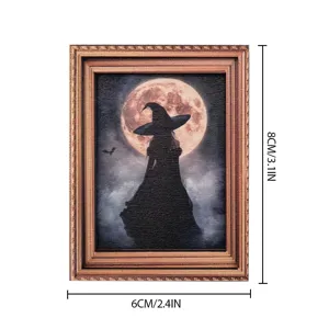 Aimant de réfrigérateur cadre photo vintage Halloween, décoration magnétique en bois.