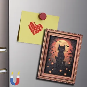 Aimant de réfrigérateur cadre photo rétro Halloween chat noir et lune pour la décoration