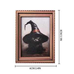 Halloween cadre photo rétro aimant de réfrigérateur chat en bois décoration 8x6cm