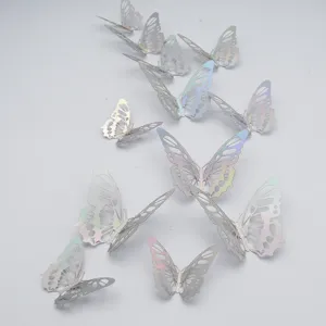 3D hueco mariposa pegatinas de pared plata metalica iridiscente decoracion hogar 12pz