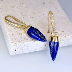 Vintage Artistico Rame Pietra Naturale a Goccia Orecchini Pendenti da Donna Placcati in Oro Geometrici Strass Goccia d'Acqua Gancio Gioielli Regalo
