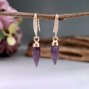 Retro goccia pietra naturale oro donna orecchini pendenti eleganti gioielli moda