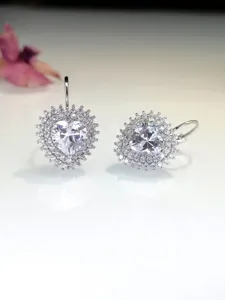 Orecchini a cuore in zircone con gancio francese, eleganti pendenti in rame da donna.