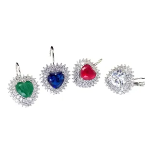 Eleganti orecchini a gancio con zirconi cubici a cuore per donna, gioielli in rame.