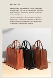 Classic genuine leather women tote shoulder bag with large capacity, simple style commute bag.