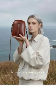 Stylish women's genuine leather crossbody phone bag, versatile small messenger shoulder bag.
