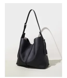 Schwarze Echtleder Hobo Schultertasche, große Kapazität, Alltag Mode Handtasche Detailansicht