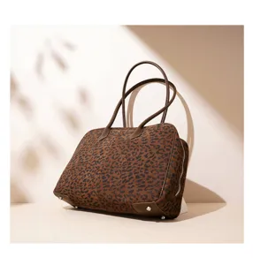 Leopard Muster Wildleder Bowling Schultertasche, große Kapazität Herbst Winter Handtasche