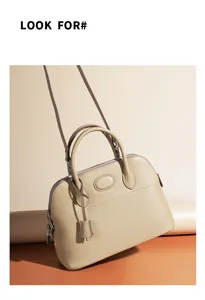 Genuine leather dome handbag top handle shoulder bag classic luxury design elegant women