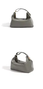 Borsa a mano in pelle grigia borsa hobo cuscino minimalista borsa casual elegante da donna.