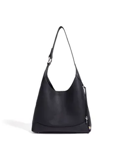 Sac épaule noir en cuir pour femme, élégant sac hobo fourre-tout, sac bandoulière quotidien chic.