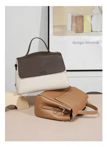 Women leather handbag elegant commuting shoulder crossbody bag large capacity casual fashion chic