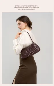 Brown woven leather underarm shoulder bag for women elegant commuter fashion daily handbag