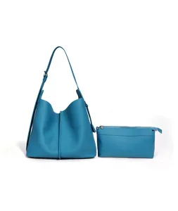Echtleder Eimer Tasche Damen große Kapazität Schultertasche mit passender Kosmetiktasche