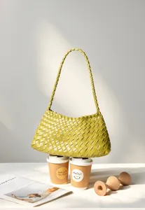 Green woven leather shoulder bag chic underarm handbag casual commute tote for women