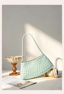 Light green woven shoulder bag stylish underarm handbag for women daily commuting fashion accessory