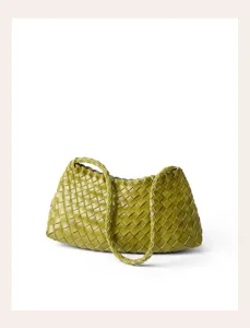 Green woven leather shoulder bag chic handbag stylish daily commute casual purse accessory.