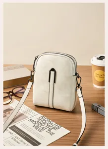 Stylish minimalist women vertical crossbody phone bag, premium PU leather everyday purse.