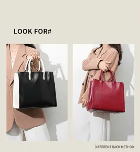 Women genuine leather tote bag versatile commuter large capacity shoulder handbag detail