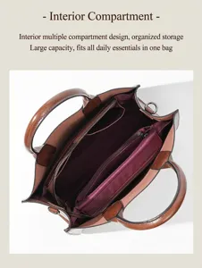 Women genuine leather handbag large capacity tote bag commuting shoulder crossbody bag interior