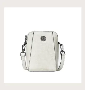 Compact oil wax leather crossbody phone bag for women, stylish casual daily shoulder purse.