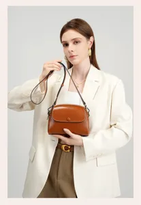 Women leather vintage shoulder crossbody bag retro brown fashion chic daily casual handbag