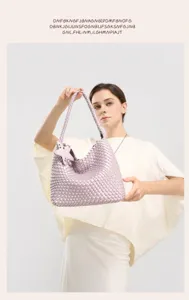 Woven leather shoulder bag large capacity hobo tote bag elegant purple fashion handbag for women