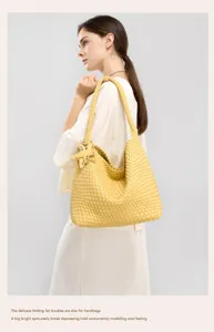 Yellow woven leather shoulder bag stylish hobo tote bag for women casual daily use and travel.