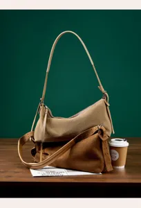 Borsa a tracolla classica in camoscio marrone da donna borsa vintage retrò elegante