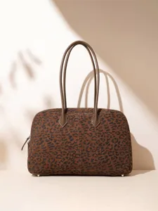 Damen Große Kapazität Bowling Umhängetasche Mode Leopardenmuster Wildleder Henkeltasche Herbst Winter Retro Shopper