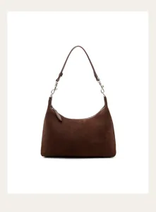 Stylish brown suede shoulder bag for women, classic hobo underarm handbag for daily commute.