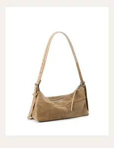 Elegante borsa a spalla in camoscio cachi da donna, borsa minimalista chic per il commuting.