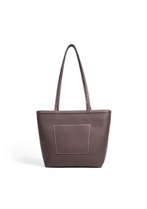 Bolso shopper minimalista de cuero genuino para mujer, bolso de hombro grande con bolsillo.