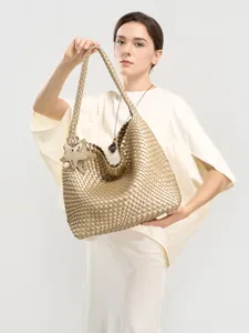 Women Woven Tote Bag Large Capacity PU Leather Bucket Bag Handbag Casual Shoulder Bag For Travel Beach Daily
