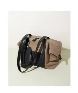 Sac cabas en toile, sac bandoulière color-block avec lanières en cuir pour travail quotidien.