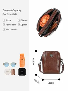 Oil waxed leather crossbody bag for women, small retro vintage casual shoulder purse.