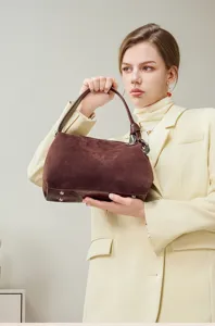 Brown suede women handbag shoulder bag elegant tote bag daily casual fashion bag style