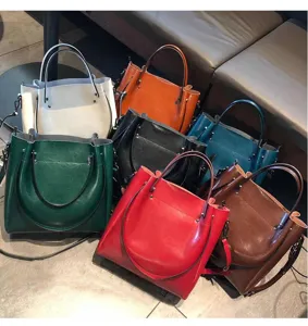 Bolso de hombro de cuero genuino para mujer, gran capacidad elegante bolso de mano en varios colores.