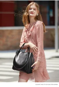 Elegante bolso de mano de cuero negro para mujer, gran bolso de hombro para uso diario.