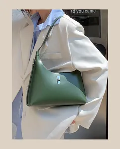 2025 Spring Summer Genuine Leather Women Shoulder Bag Stylish Green Underarm Handbag Chic