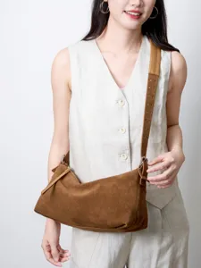 Borsa a tracolla da donna in camoscio marrone con tracolla larga elegante borsa quotidiana