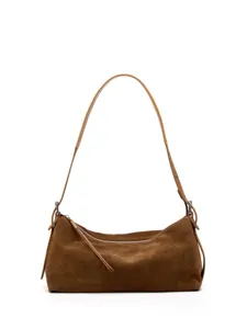 Borsa a tracolla in camoscio marrone da donna, elegante borsa hobo minimalista in pelle.
