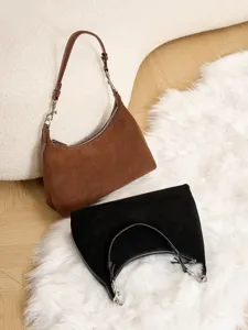 Women suede shoulder bag underarm hobo handbag casual retro crossbody stylish designer tote