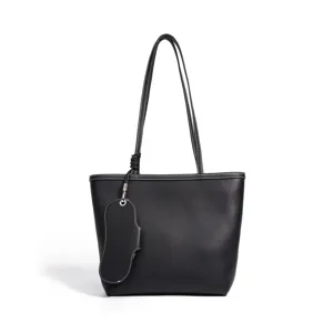 Bolso tote de cuero negro minimalista para mujer, elegante bolso de hombro con costuras.