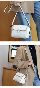 White genuine leather shoulder bag, casual stylish crossbody shell bag for women daily wear.