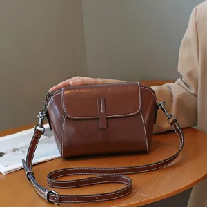 Vintage brown leather crossbody bag casual stylish womens shoulder shell bag main view