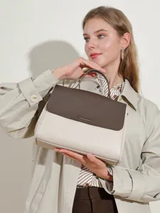 Women Genuine Leather Tote Bag Large Capacity Casual Commuter Shoulder Handbag Color Blocking Fashion Top Handle Bag