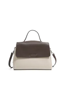 Elegant two-tone leather handbag for women, spacious casual commuter top-handle shoulder bag.
