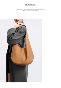 Genuine leather hobo shoulder bag for women, stylish large capacity daily commute tote.