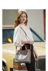 Genuine leather women handbag minimalist color-block top layer cowhide large capacity tote bag